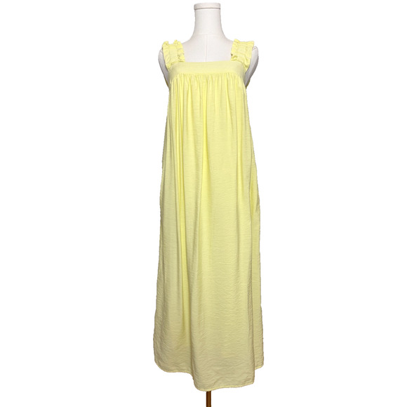a new day Dresses & Skirts - A New Day Yellow Nap Dress Ruffle Straps Smocked Back Midi Dress Pockets